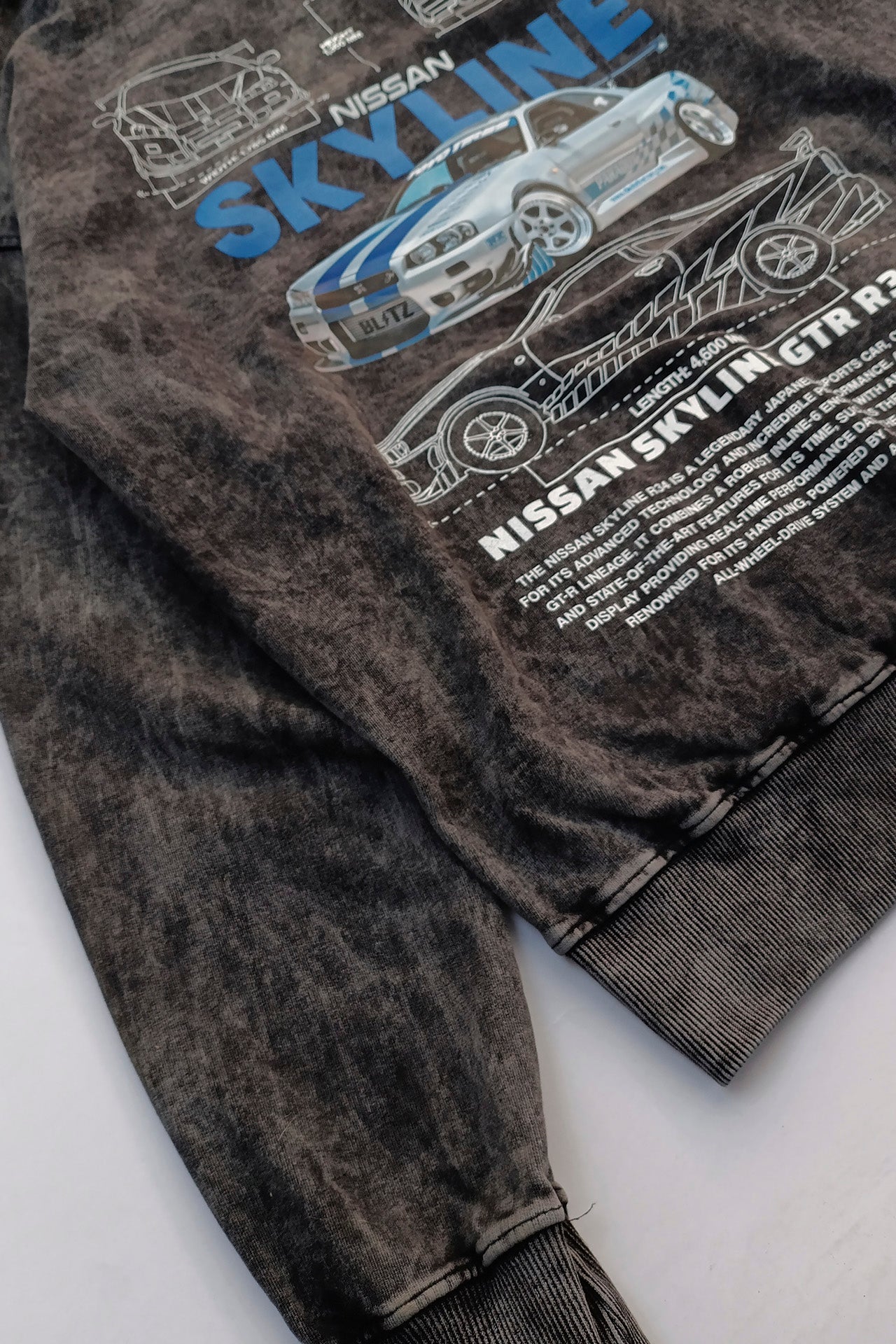 Hoodie en ASID WASH french terry 350 con diseño frontal y espalda SKY