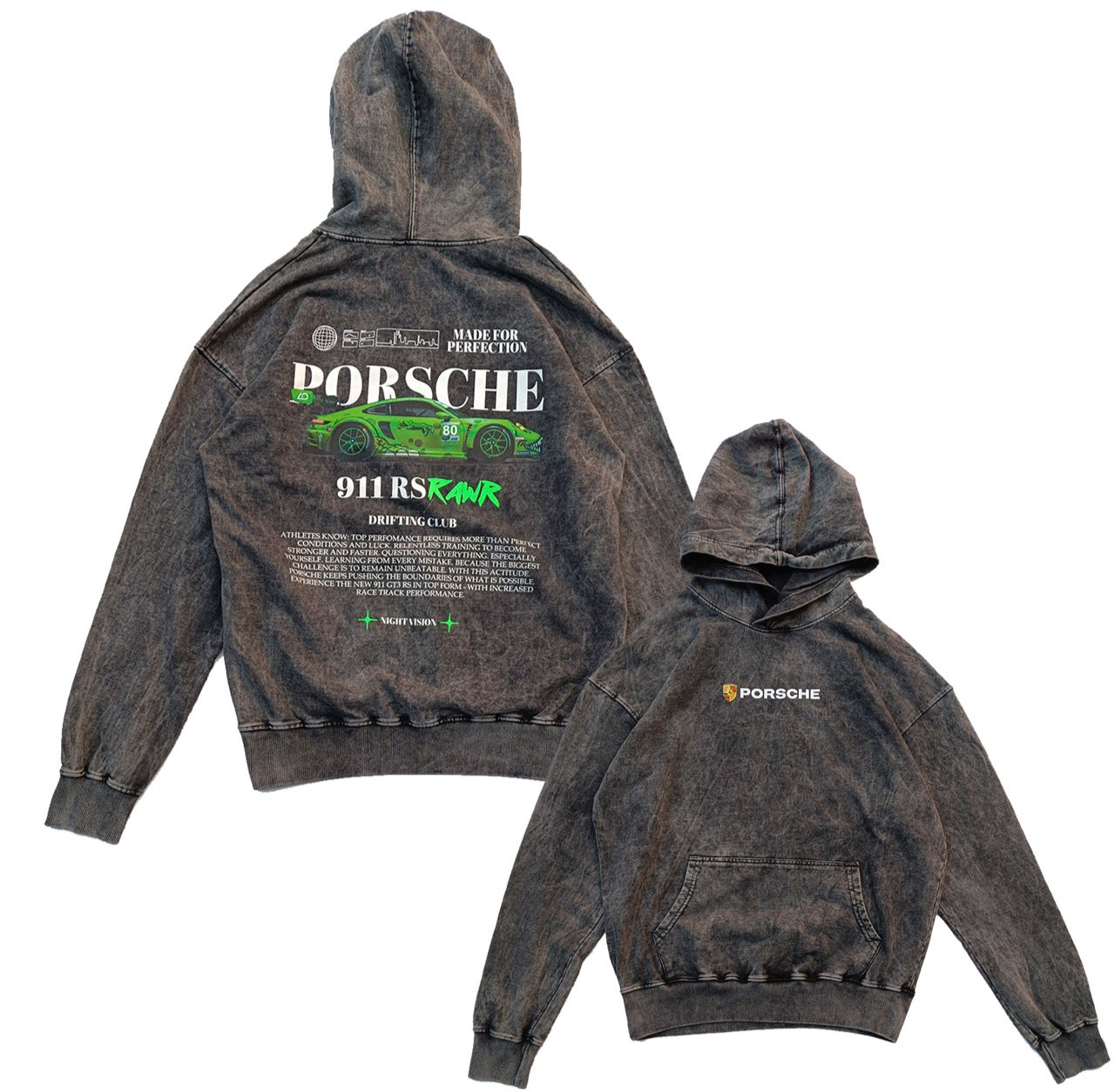 Hoodie en ASID WASH french terry 350 con diseño frontal y espalda