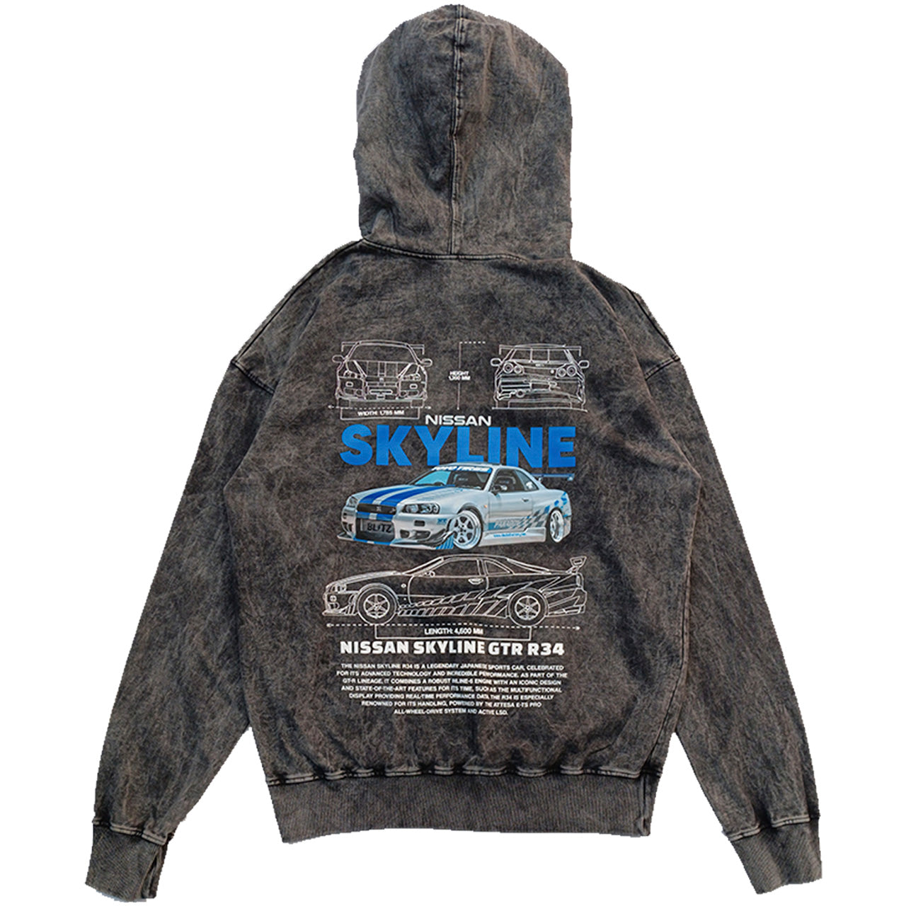 Hoodie en ASID WASH french terry 350 con diseño frontal y espalda SKY